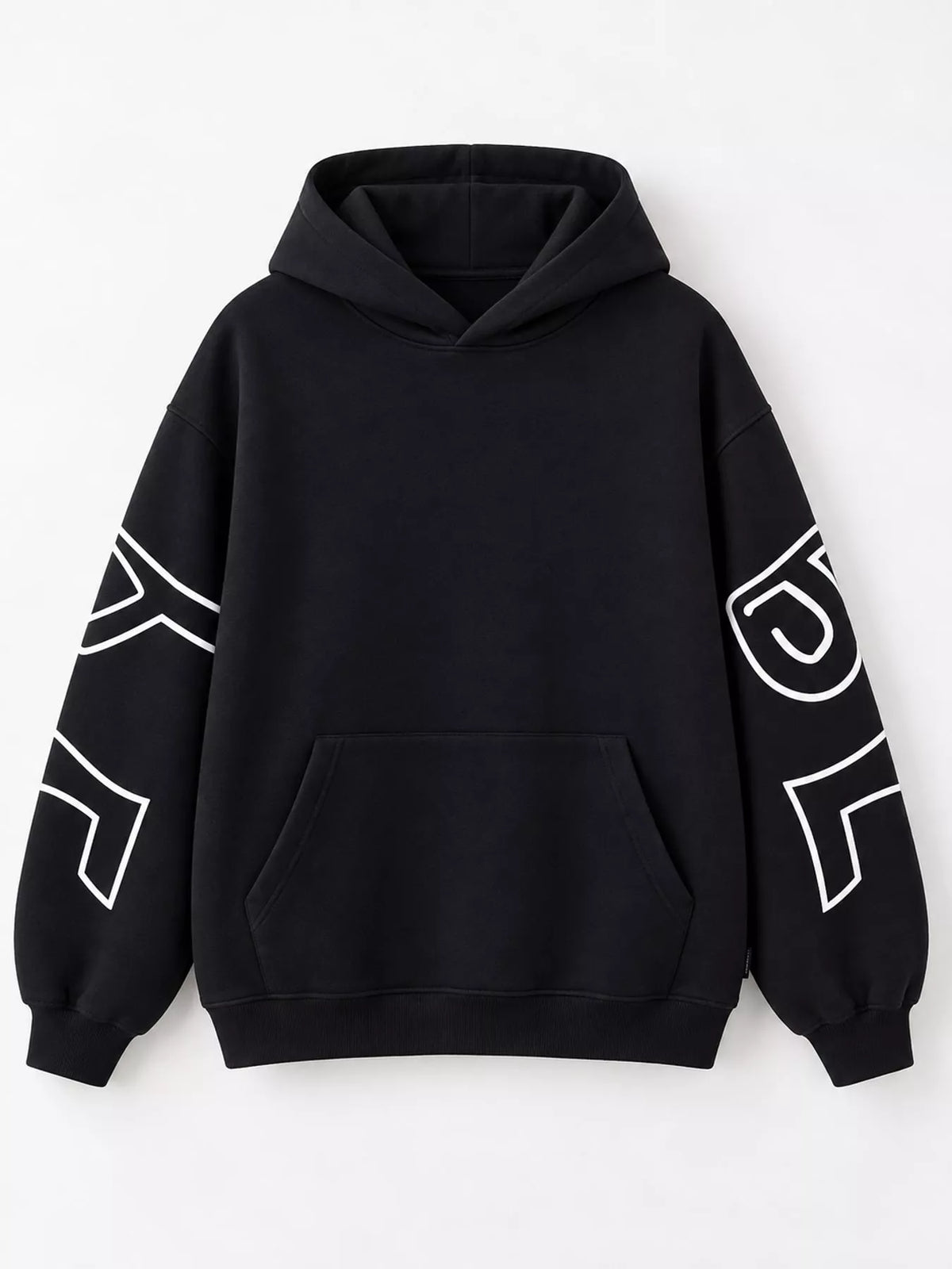 Letter Back Hoodie with Kangaroo Pocket - Black - View 4