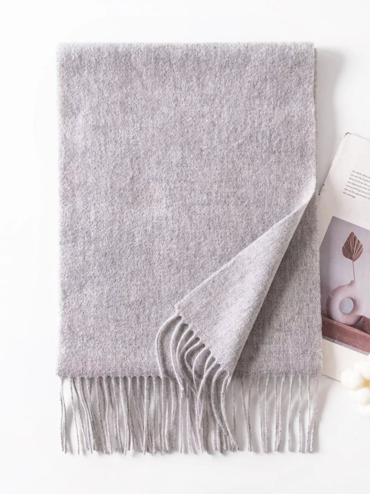 Solid Color Fringe Scarf - Light Gray - View 6