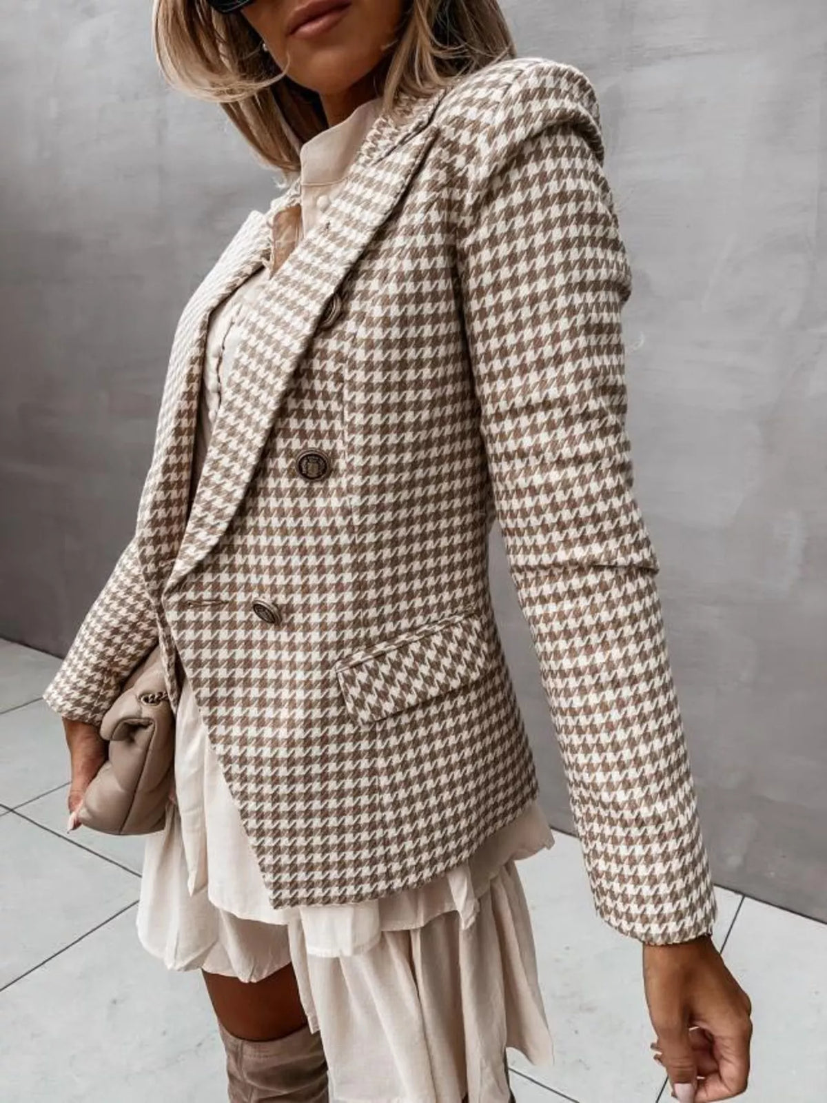Double-Breasted Blazer - Plaid - View 4