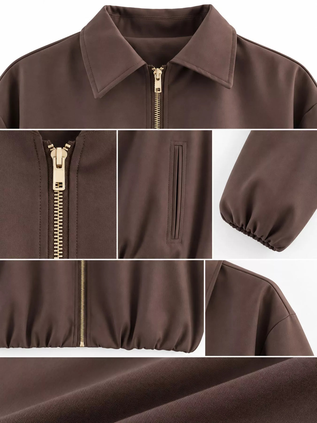 Cropped Zip-Up Jacket - Dark Brown - View 21