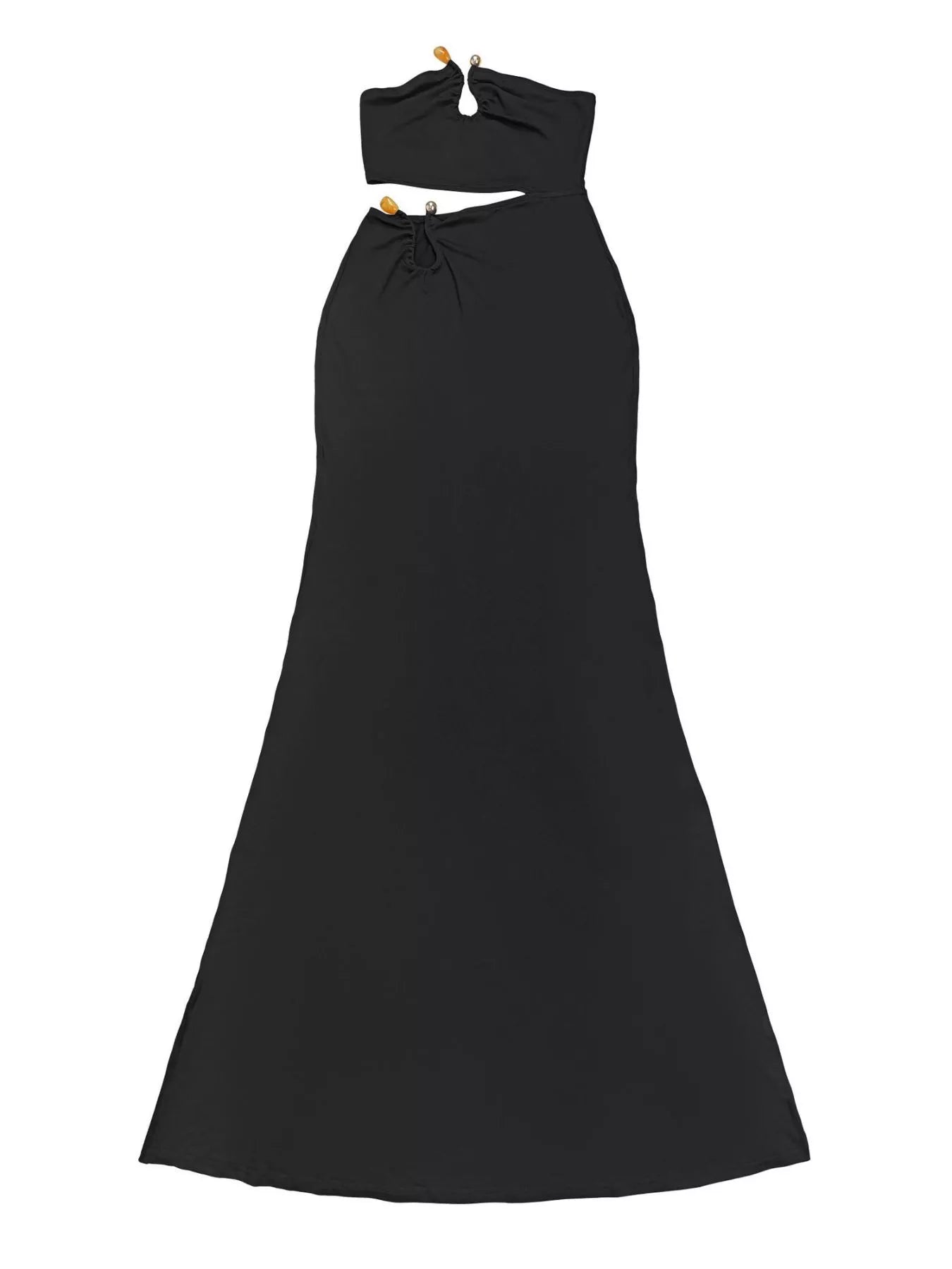 Strapless Cut-out Maxi Dress with Ruched Detail - Black - Front Product View