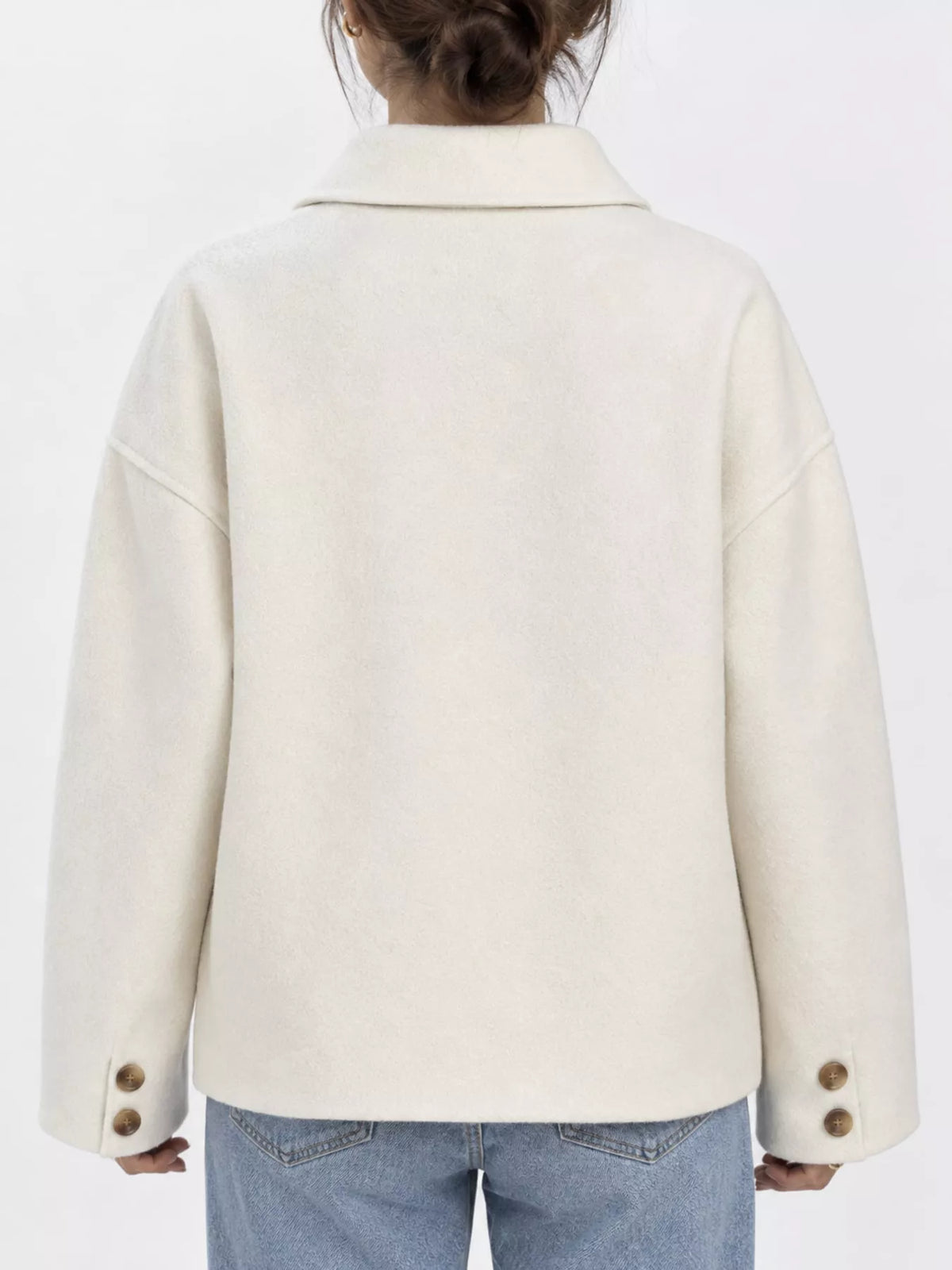 Button-Up Dropped Shoulder Outerwear - White - View 9