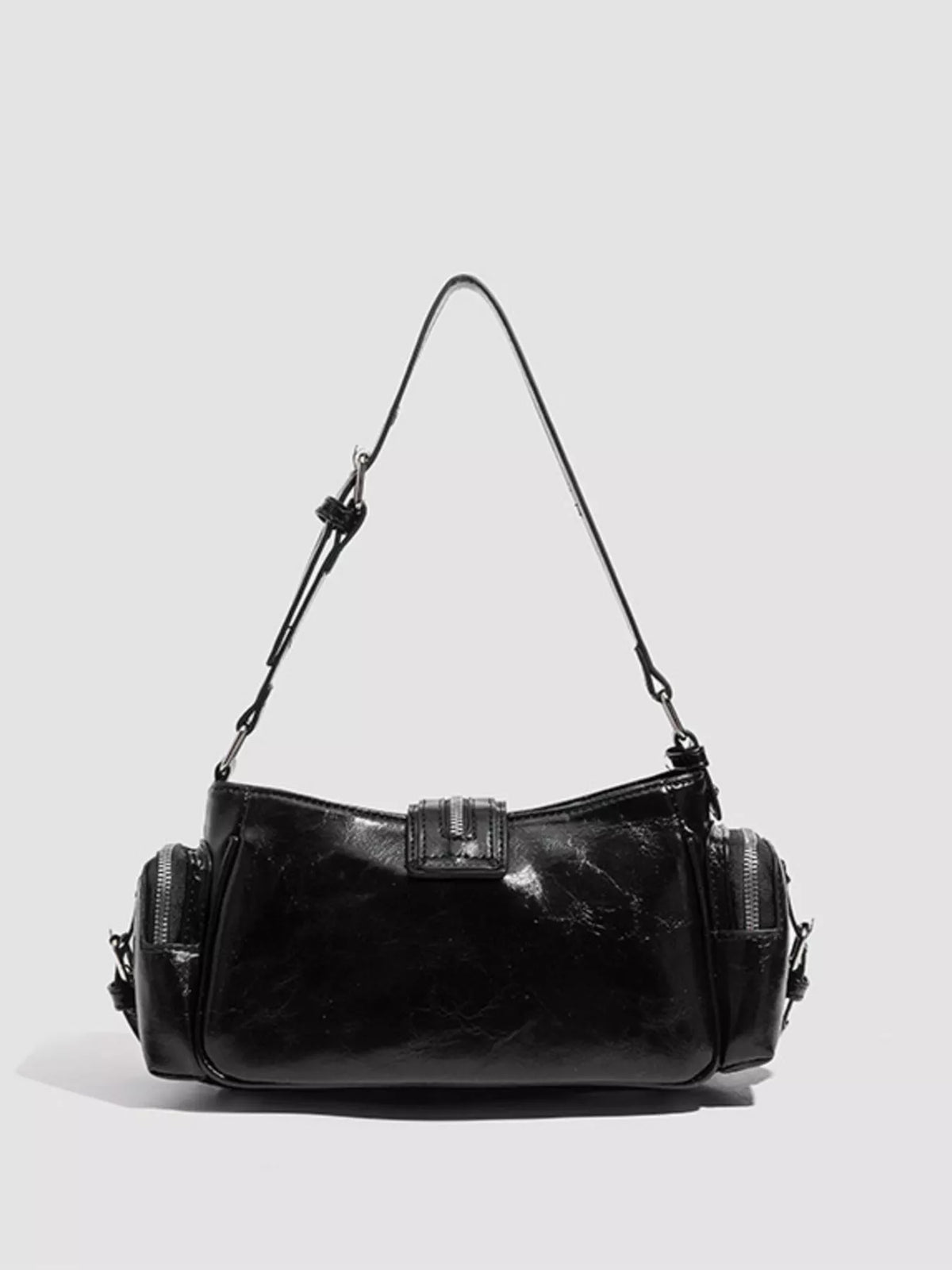 Rivet Embellished Shoulder Bag - Black - View 6
