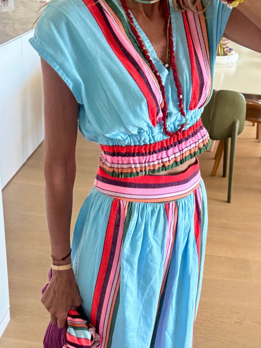 Striped Cap Sleeve Top and Skirt Set - product photo 2
