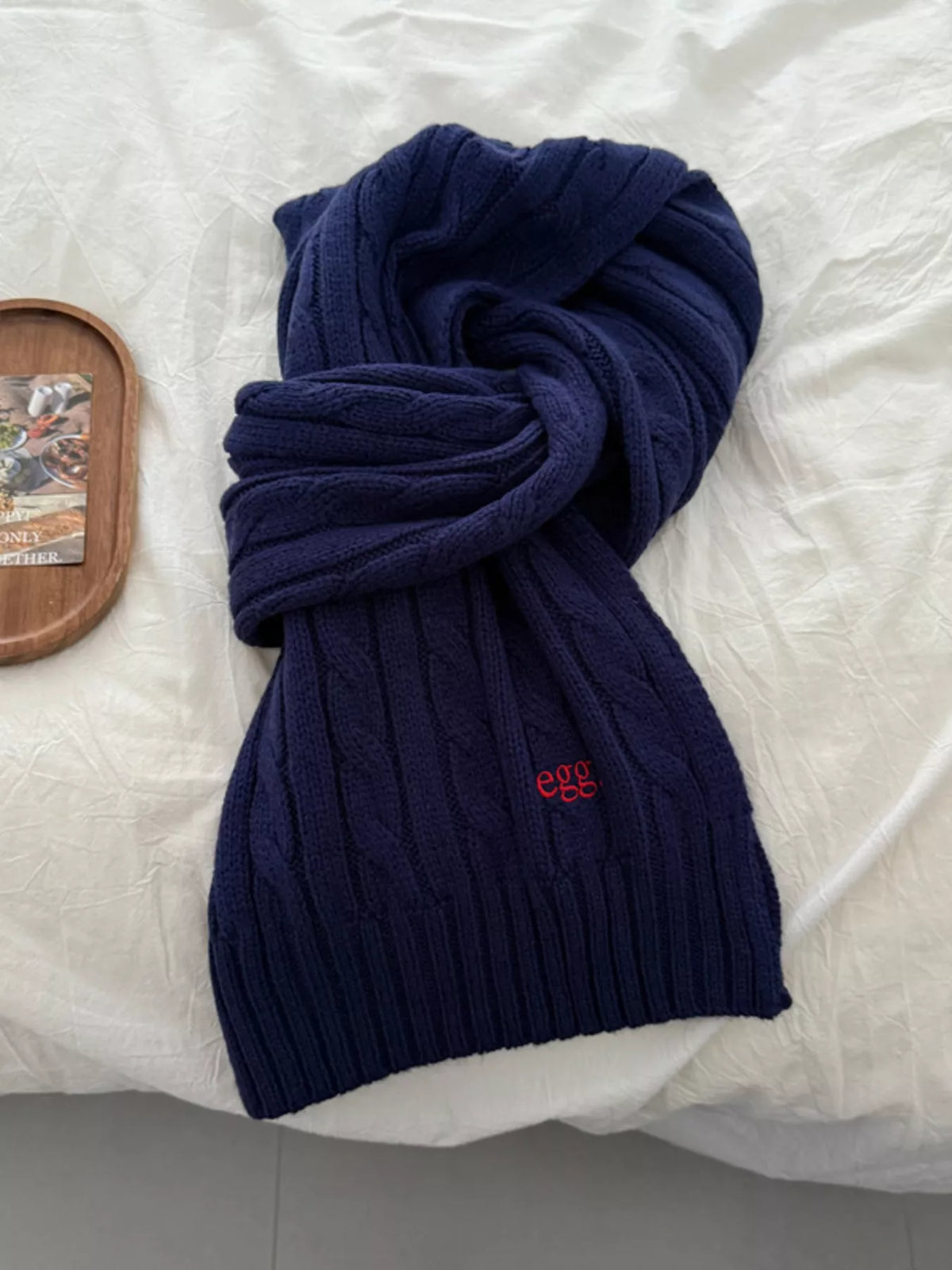 Ribbed Knitted Winter Scarf - Blue - View 5