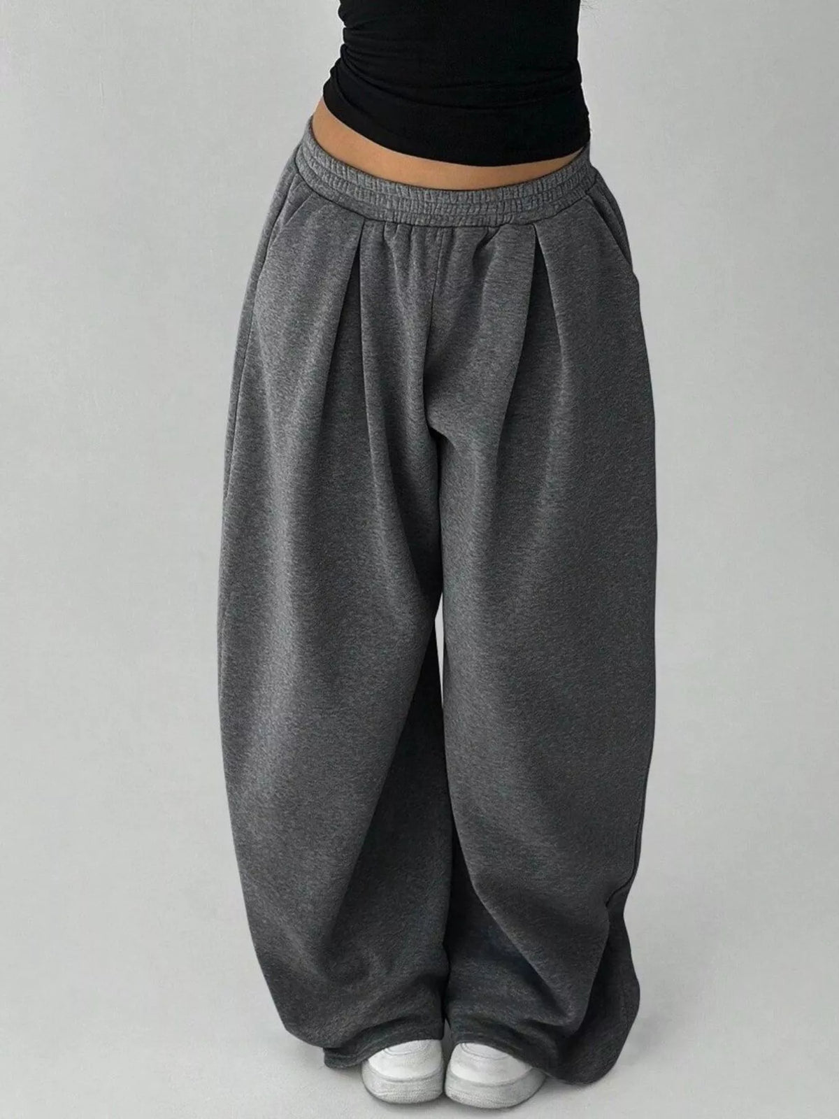 Elastic Waist Wide-Leg Sweatpants - Dark Gray - View 3