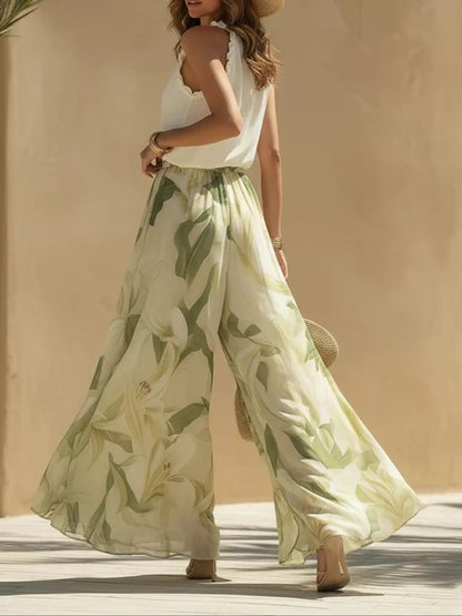 Frill Sleeveless Top and Wide-Leg Pants Two-Piece Set - Sage - View 3