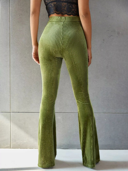 High-Waisted Ribbed Velvet Flare Pants - Matcha Green - View 6