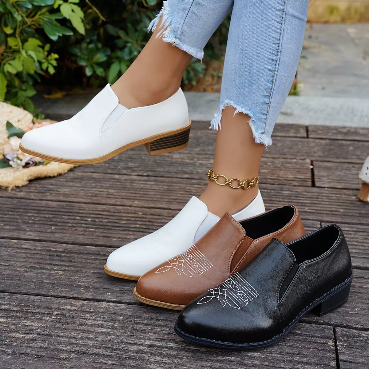 Point Toe Block Heels Loafers - Color comparison - View 1
