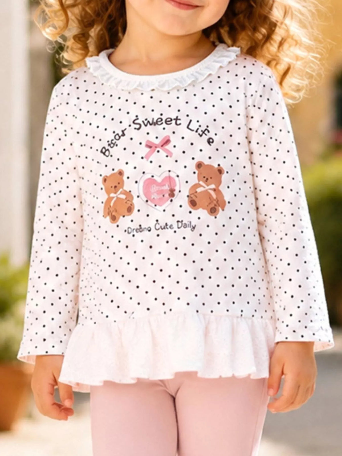 Children's Polka Dot Bear Long-Sleeve Top and Leggings Set - White - View 2