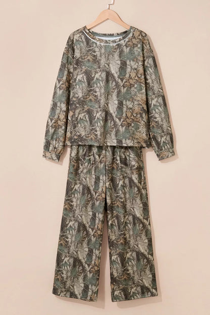 Abstract Print Long Sleeve Pant Set - Moss - View 4