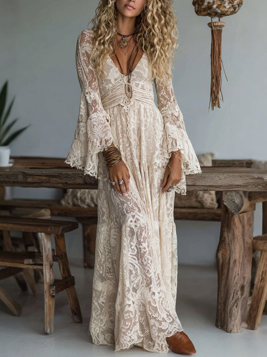 Lace Deep V-Neck Maxi Dress - product photo 1