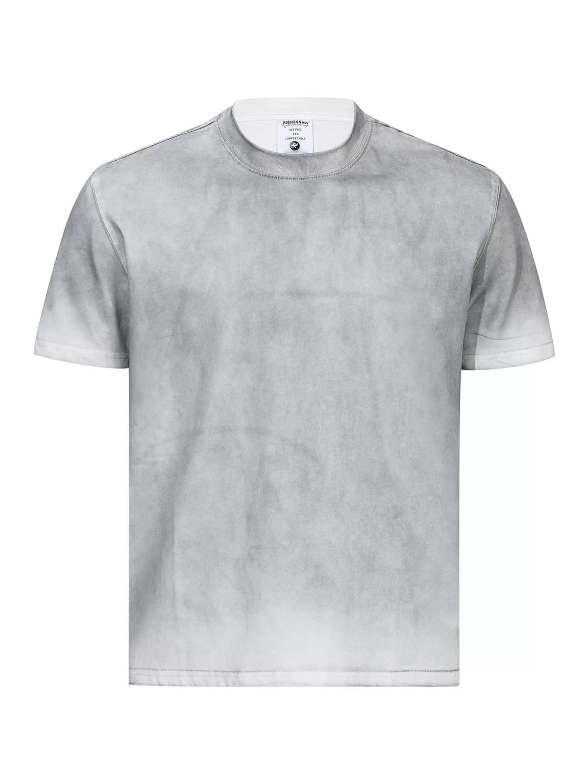 Men's Washed Round Neck Short Sleeve T-Shirt - White Gray - View 1