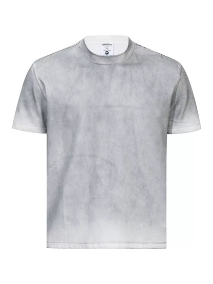 Men's Washed Round Neck Short Sleeve T-Shirt - White Gray - View 1