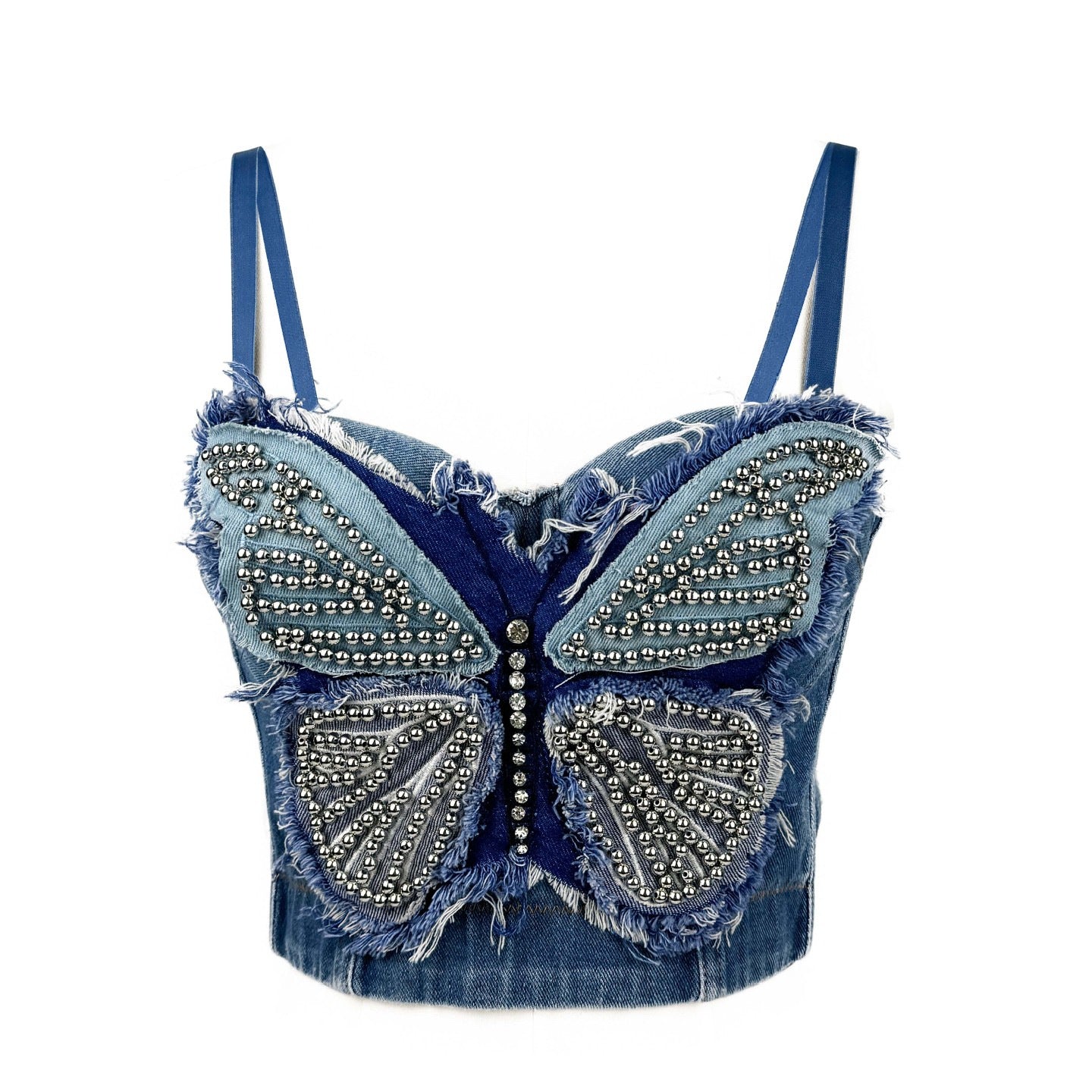 Cross-border Butterfly Strapless Bra with Unique High-end Feel, Fitted Spliced Denim Boned Bustier Camisole