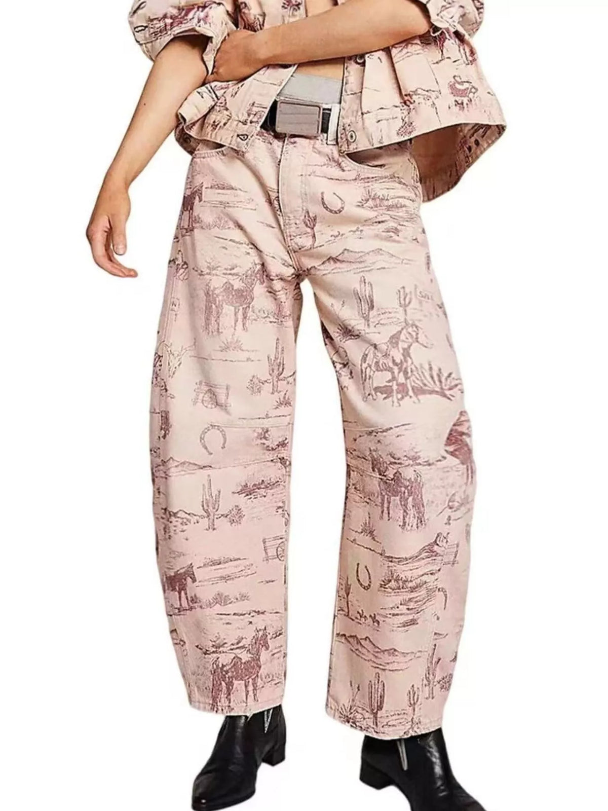 Printed Wide-Leg Jeans - Blush Pink - View 6