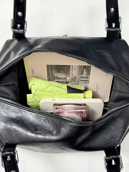 PU Leather Shoulder Bag - Black - View 12
