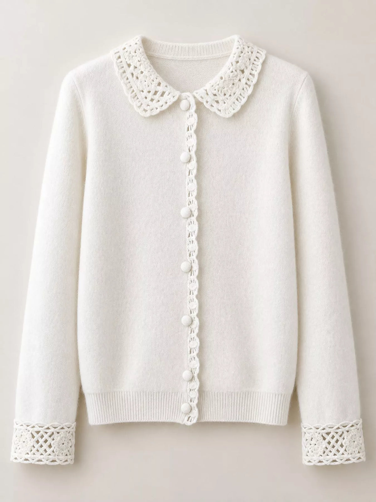 Lace-Collar Button Down Knit Cardigan - White - View 21