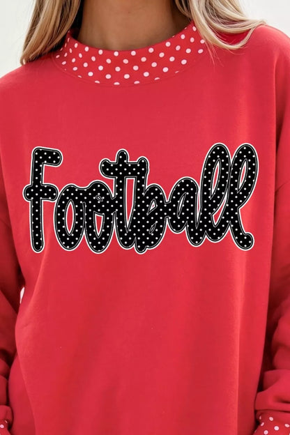Polka Dot Trim Football Graphic Sweatshirt - Deep Red - View 3