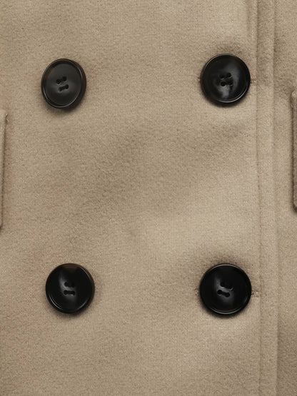 Double-Breasted Lapel Collar Longline Coat - Khaki - View 7