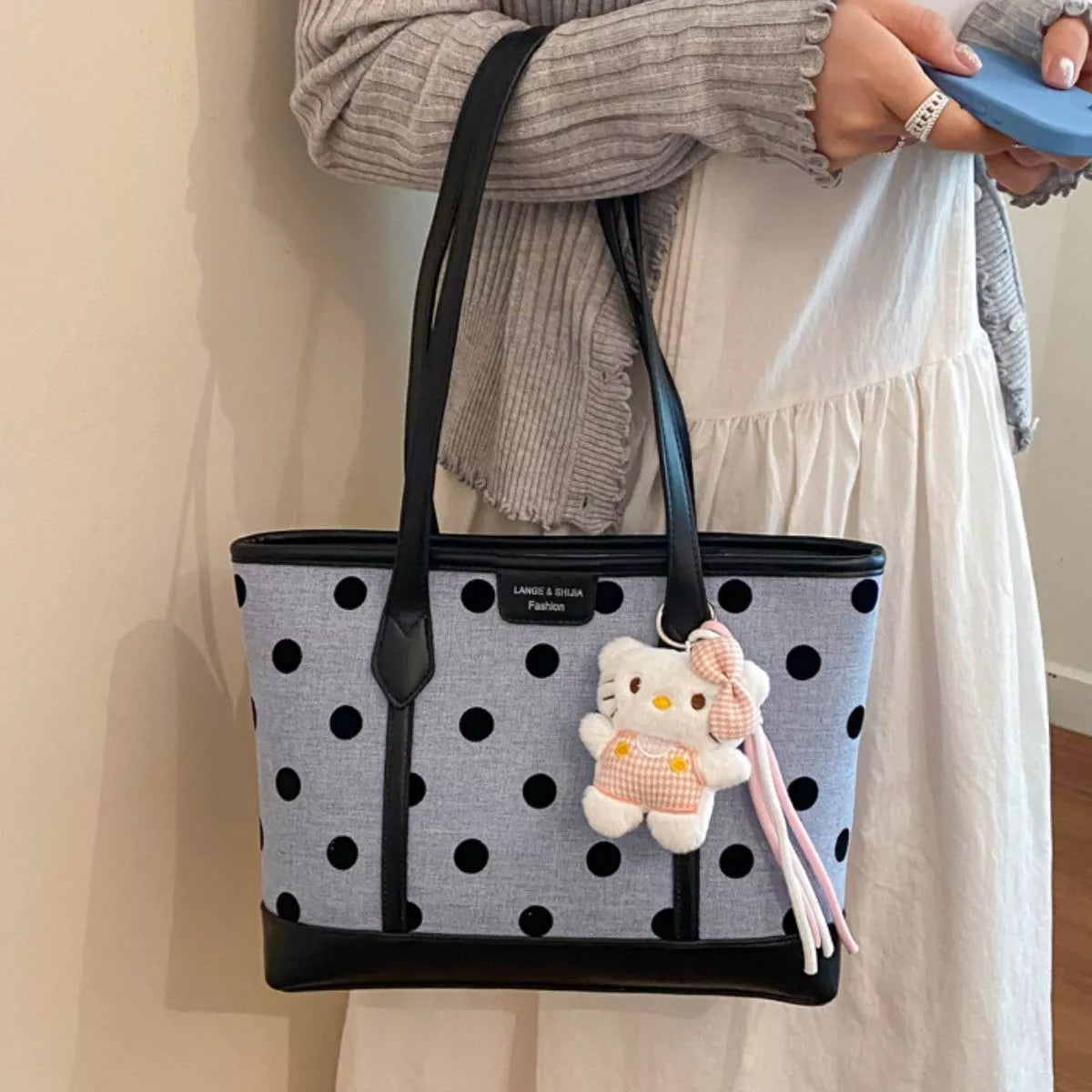 Polka Dot Shoulder Bag - Blue - View 4