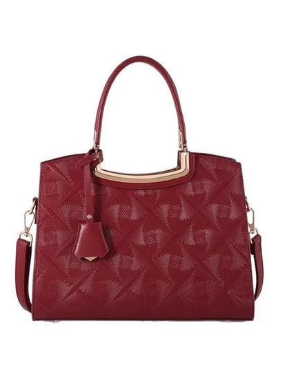 Embossed Leather Top Handle Handbag - Wine Red - View 5