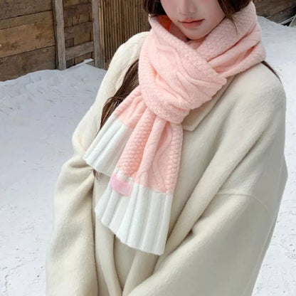 Two-Tone Cable Knitted Scarf - Pink - View 2