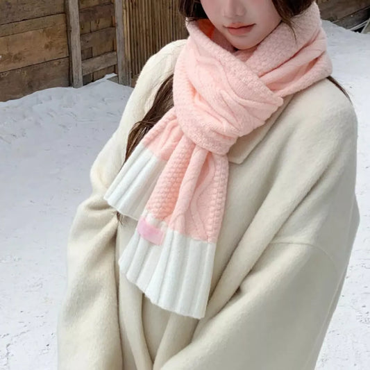 Two-Tone Cable Knitted Scarf - Pink - View 2