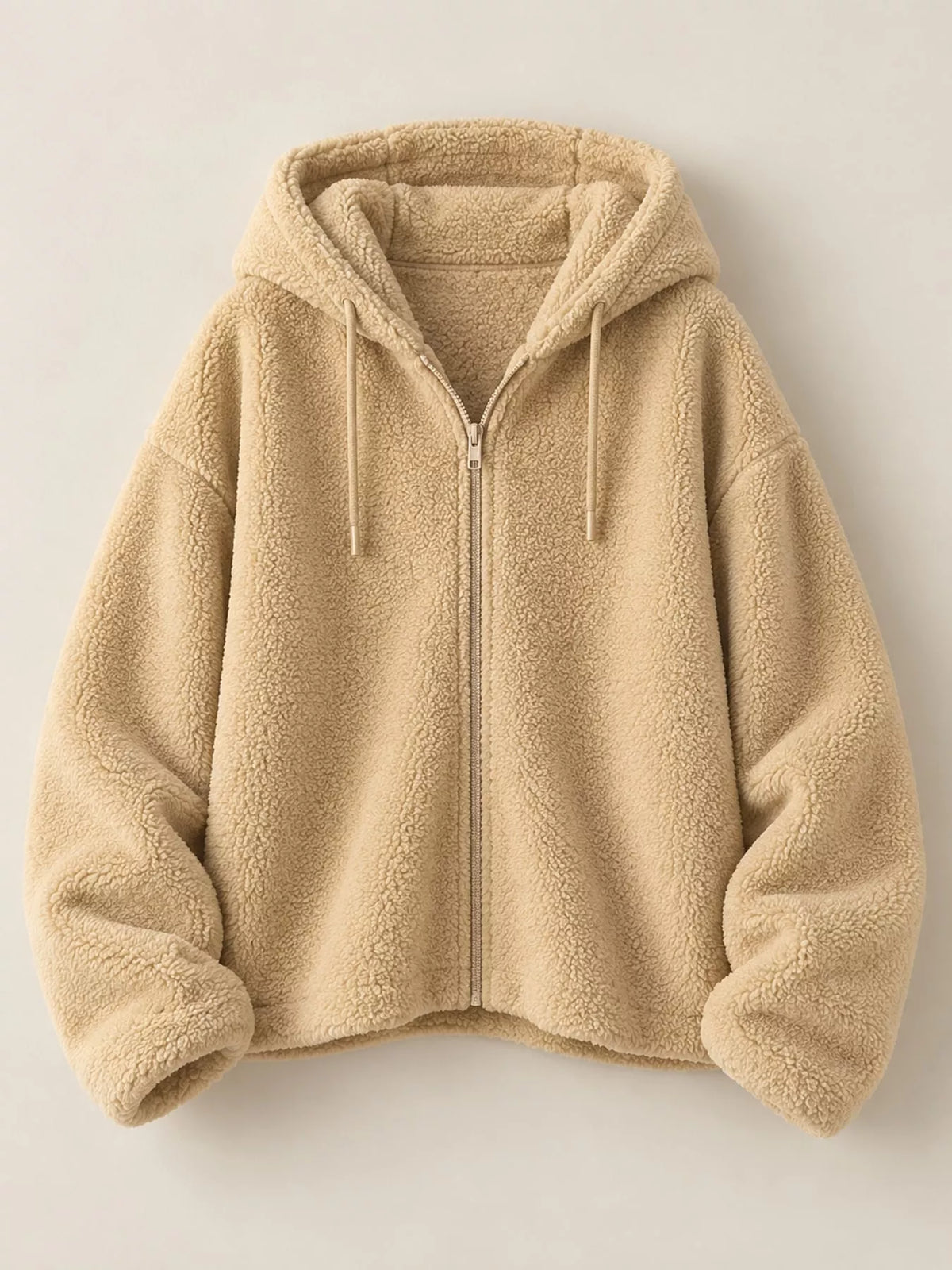Oversized Sherpa Zip-Up Hoodie - Khaki - View 22