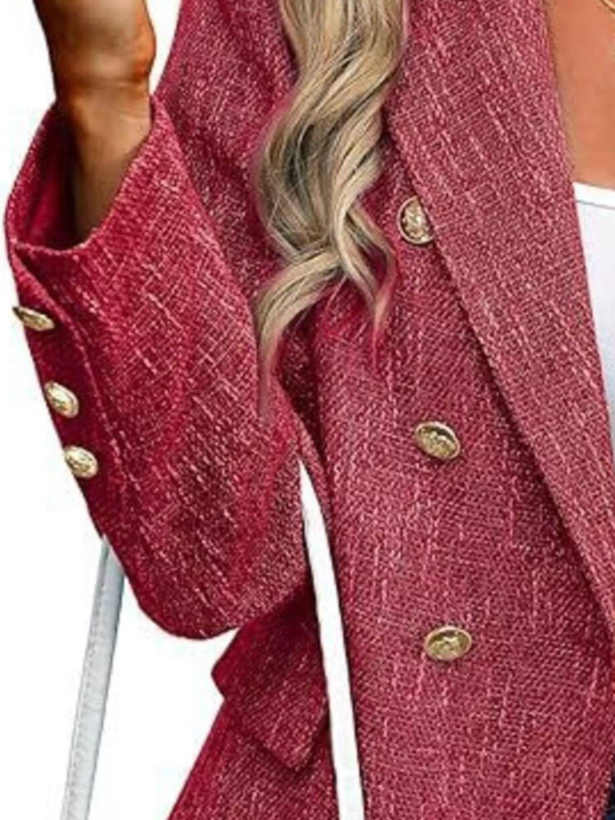 Double-Breasted Lapel Collar Blazer - Red - View 3