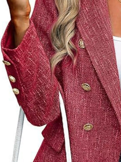 Double-Breasted Lapel Collar Blazer - Red - View 3