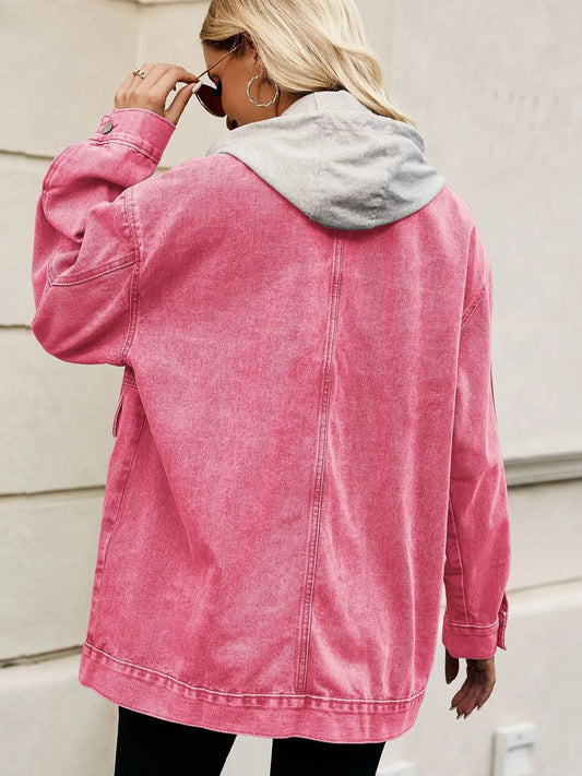 Oversized Button Up Denim Jacket with Hood - product photo 2
