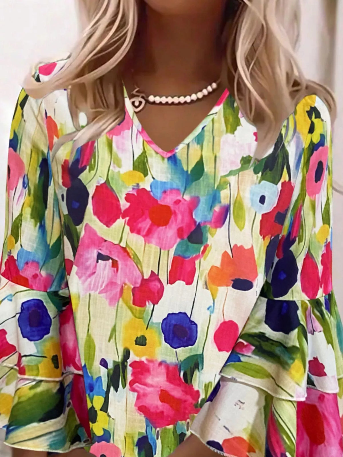Floral Print Tiered Ruffle Sleeve Casual Mini Dress - Multicolor - View 4