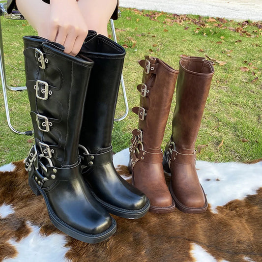 Round Toe Block Heels Boots - Color comparison - View 1