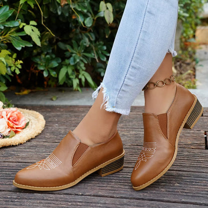 Point Toe Block Heels Loafers - Brown - View 5
