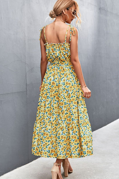 Floral Tie-Shoulder Belted Dress - Chartreuse - View 2