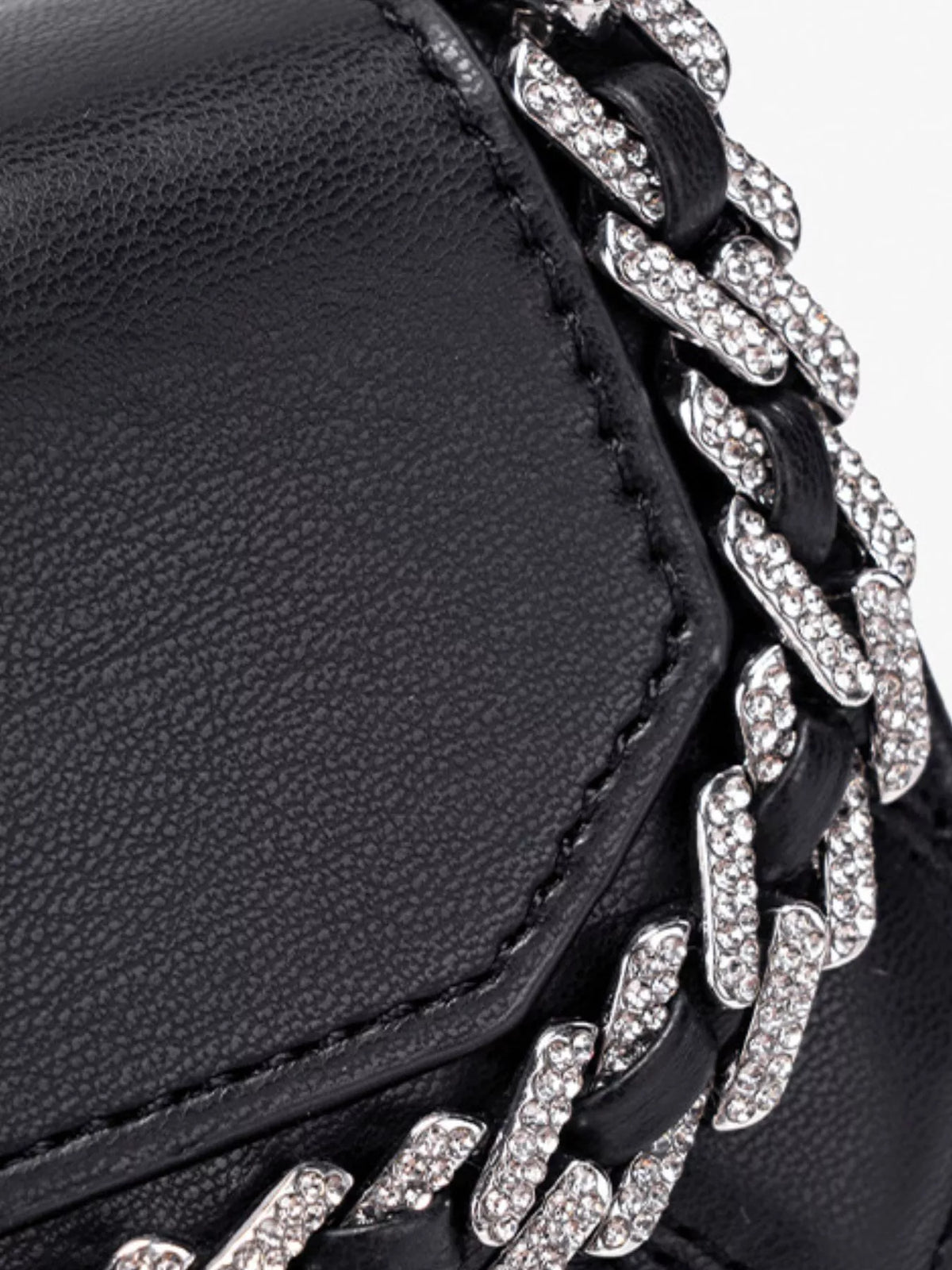 Quilted PU Leather Crossbody Bag with Rhinestone Decor - Black - View 13