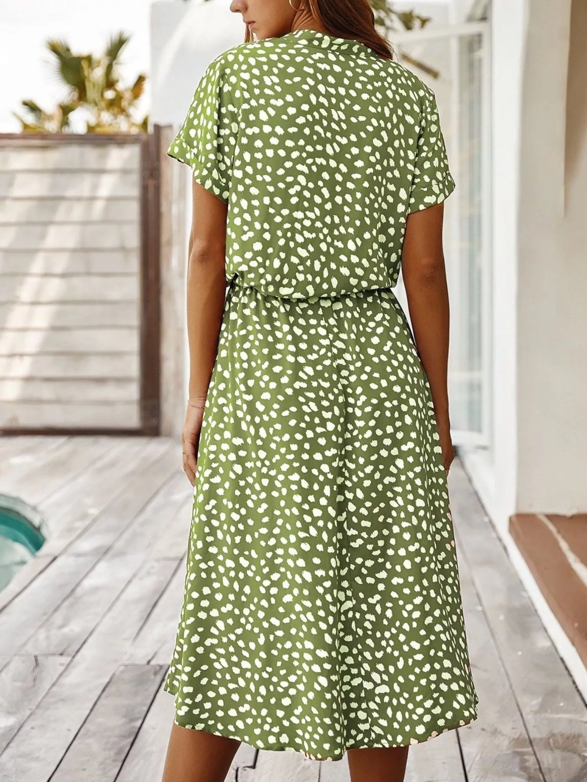 Animal Print Drawstring Waist Midi Dress - Lime - View 2