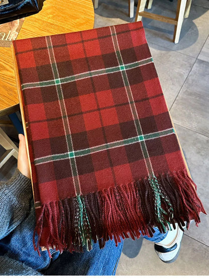 Classic Plaid Fringe Scarf - Red - View 2