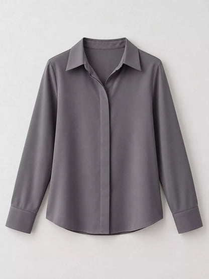 Button Up Long-Sleeve Shirt - Gray - View 7