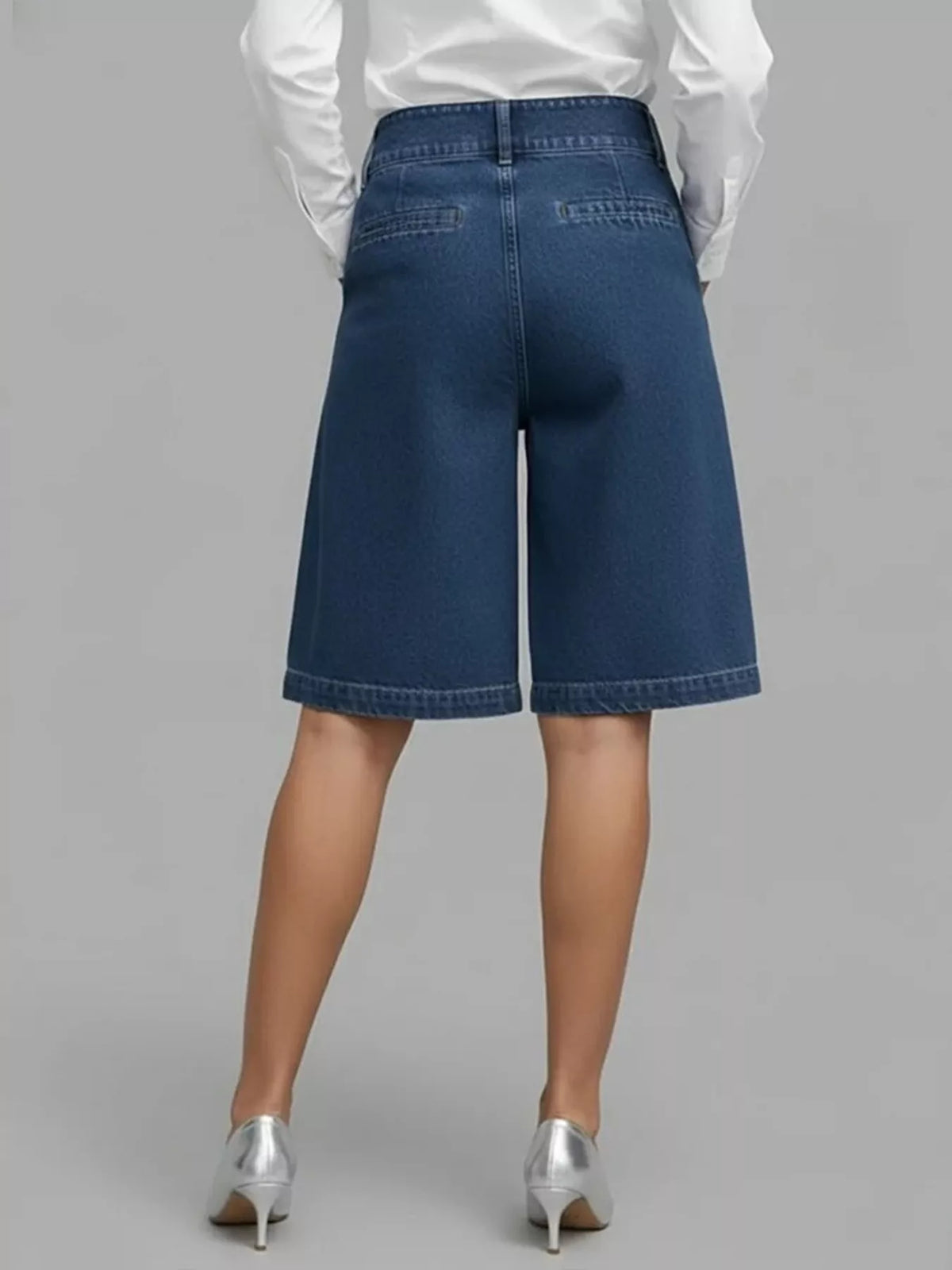 Full Size High-Waisted Wrap-Front Denim Look Shorts Plus Size - Navy - View 2