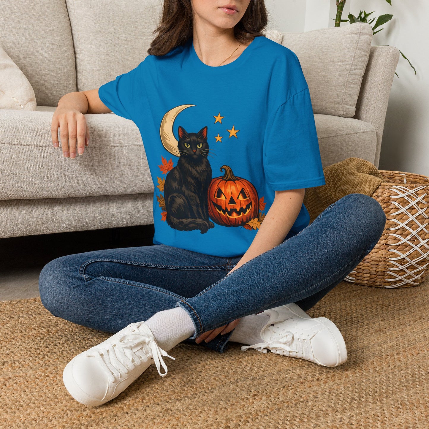 Black Cat Halloween Tee - Sapphire - product view 3 - Sapphire