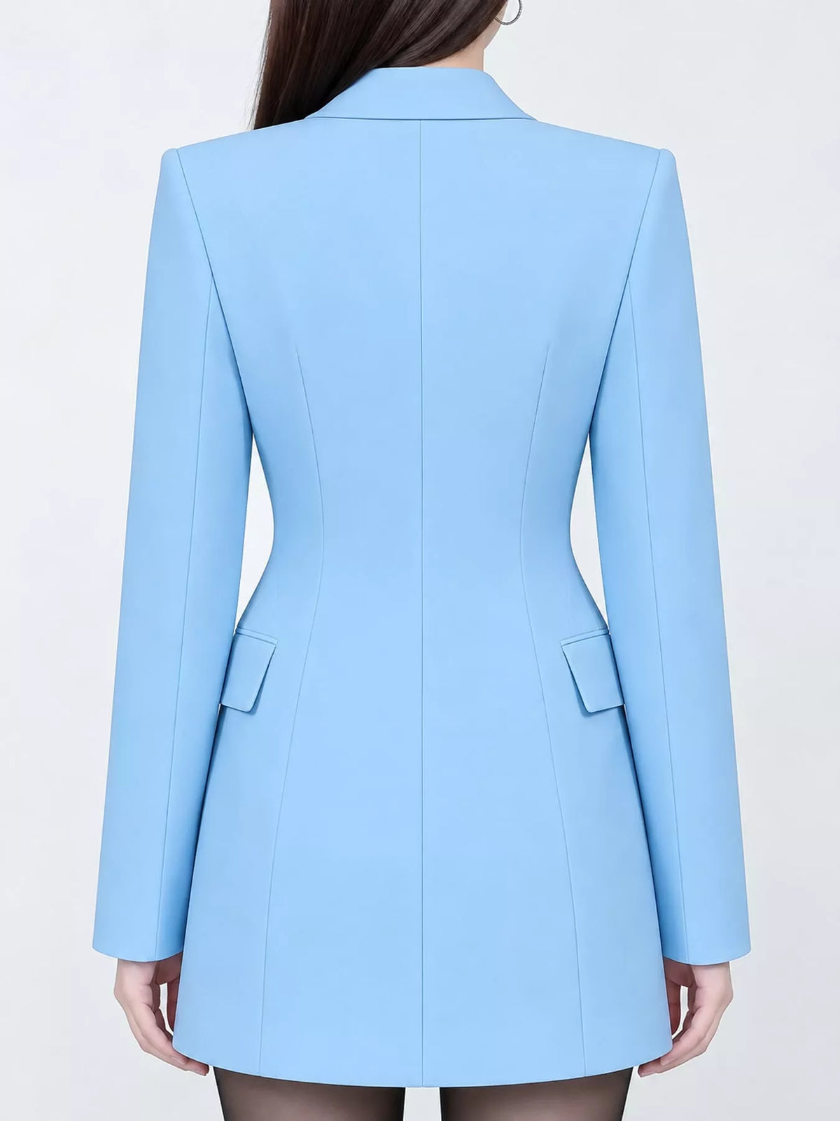 Full Size Double-Breasted Slim-Fit Blazer Plus Size - Sky Blue - View 30