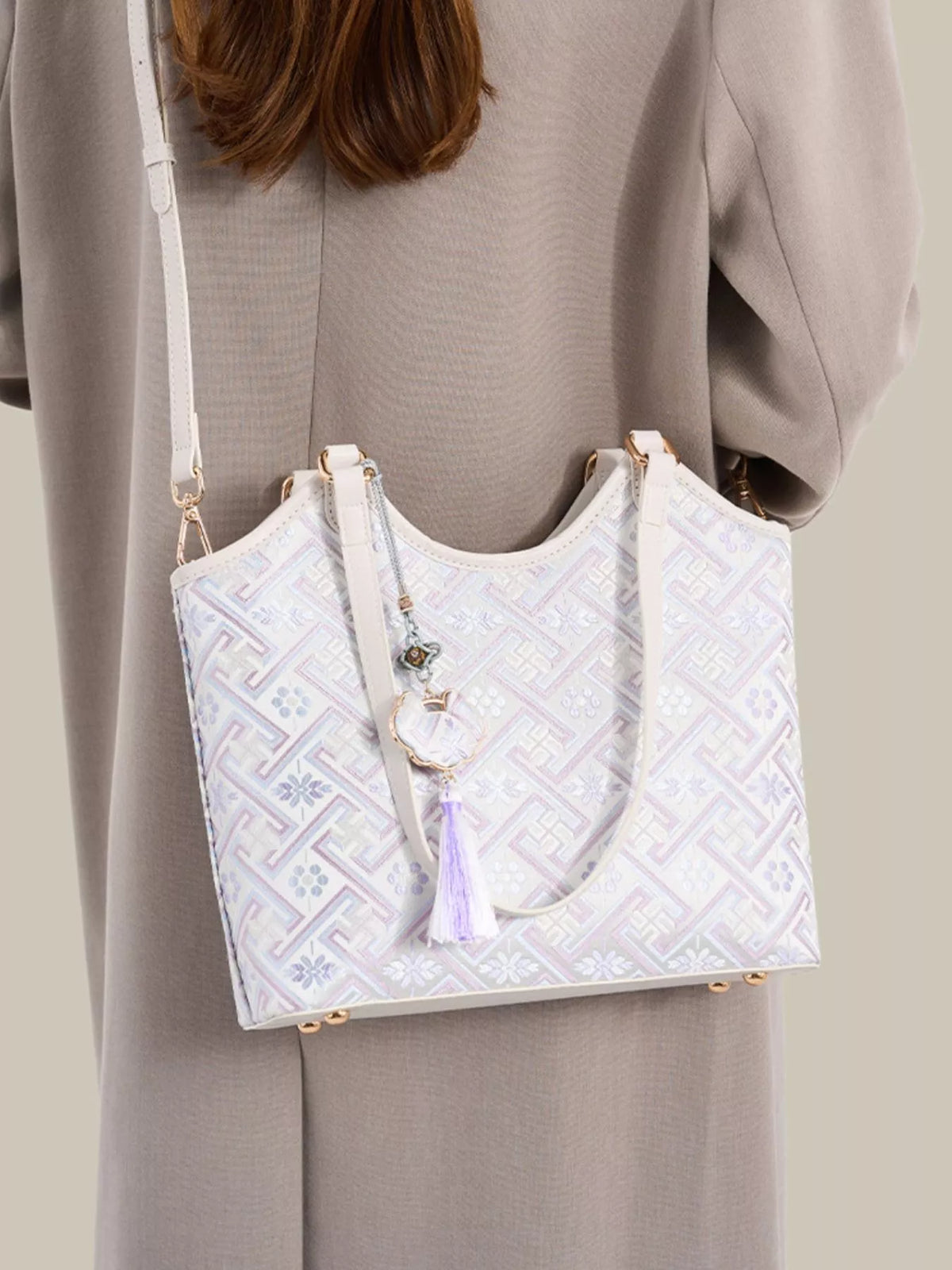 Geometric Pattern Shoulder Bag - Pink Purple - View 2