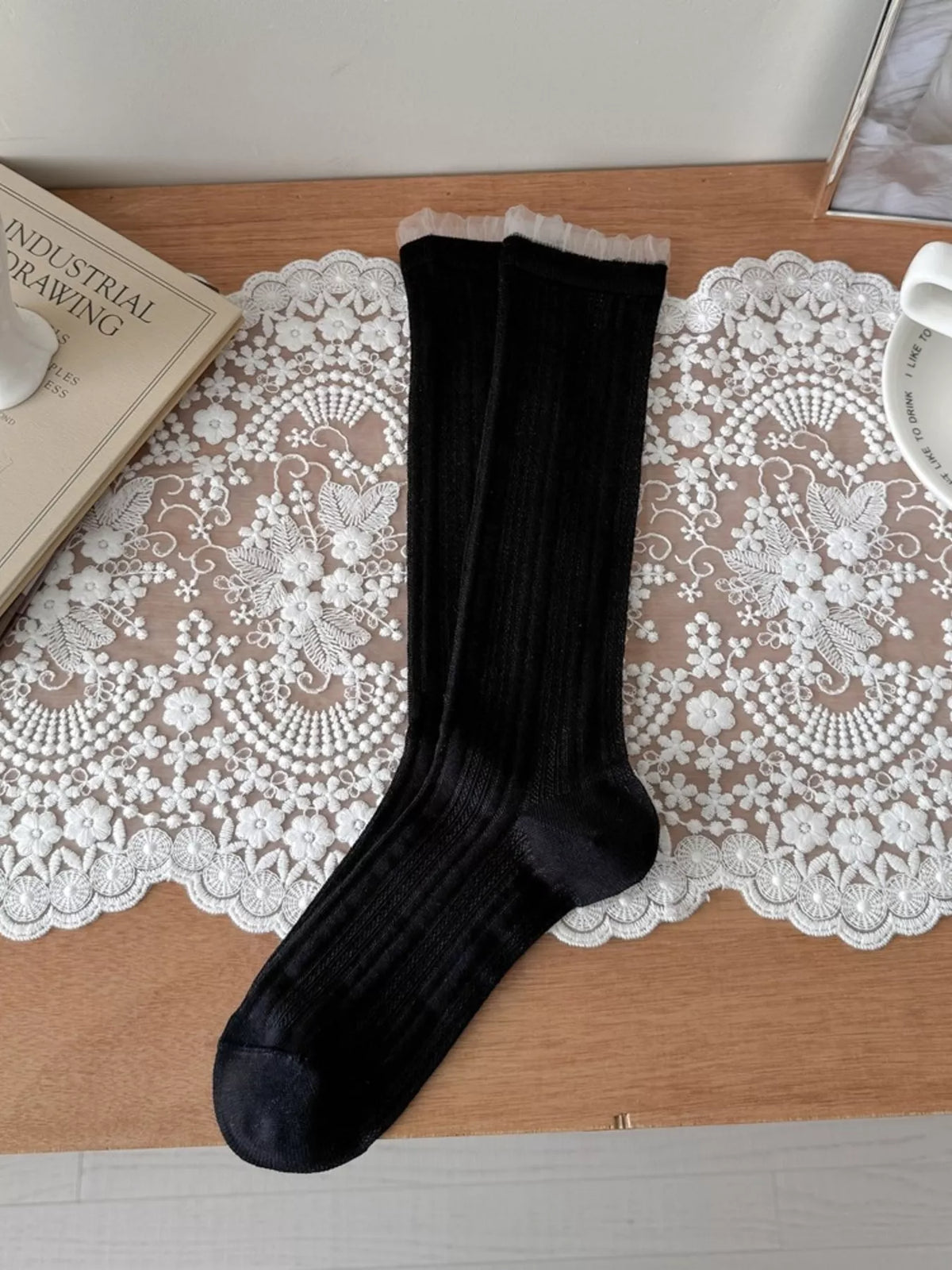 Sheer Mid-Calf Socks - Black - View 5