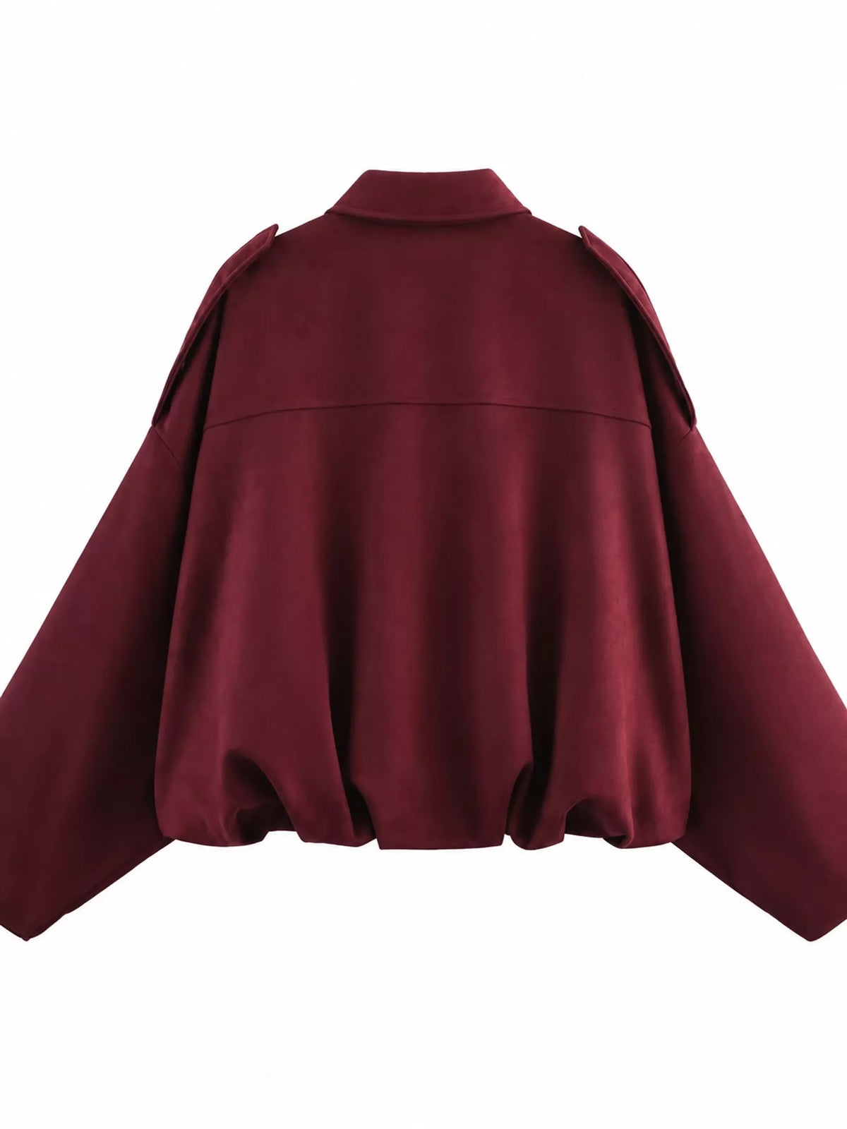 Elastic Hem Batwing Sleeve Jacket - Burgundy - View 11