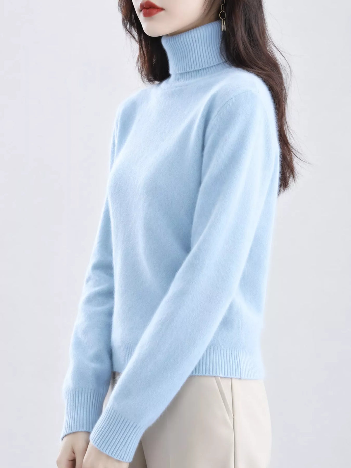 Full Size Turtleneck Long Sleeve Sweater Plus Size - Light Blue - View 27