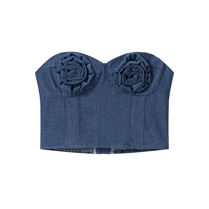 Spicy girl denim casual sexy strapless top