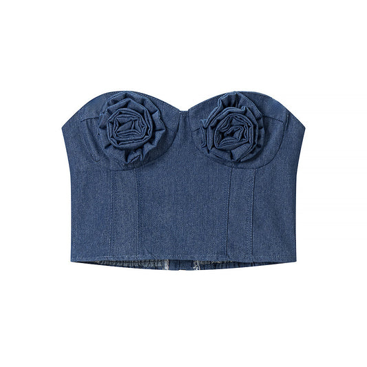 Spicy girl denim casual sexy strapless top