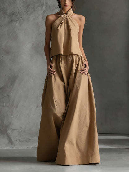 Loose Sleeveless Top High-Waisted Wide-Leg Pants Two-Piece Set for Women